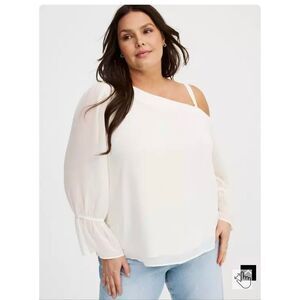Torrid asymetricial one shoulder top:blouse shirt  size 3 retro pinup glam white